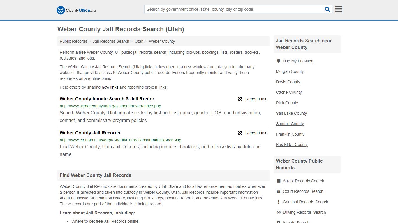 Weber County Jail Records Search (Utah) - County Office